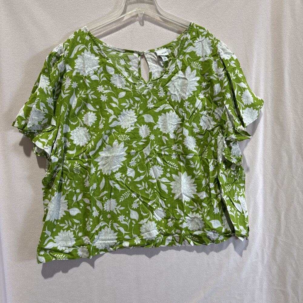 Ava & Viv Top Womens 4X Green Floral Print Plus Size Casual Blouse